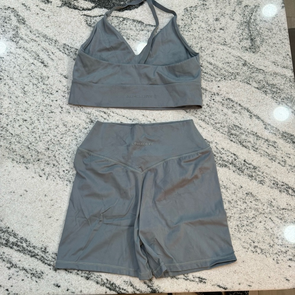 Alphalete Gray Sports Bra and High-Waist Shorts Set